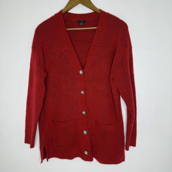 Talbots Sweater Womens Medium Petite Button Front Cardigan Pearl Detail Pockets - Picture 1 of 8